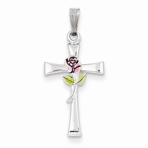 Sterling Silver Cross with Epoxy Rose Center Pendant, Pendants for Necklace