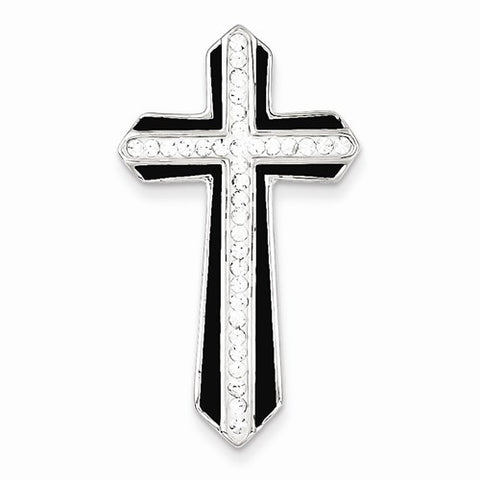 Sterling Silver Rhodium Stellux Crystal & Enamel Cross Slide Pendant, Pendants for Necklace