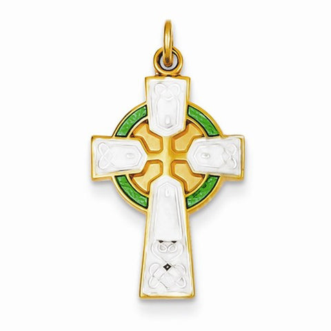 Sterling Silver Polished & Gold Plated Epoxy Irish Cross Pendant, Pendants for Necklace