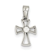 Sterling Silver Rhodium Plated CZ Open Cross pendant Charm hide-image