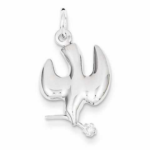 Sterling Silver Polished Dove with CZ Pendant, Pendants for Necklace