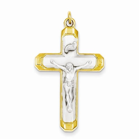Sterling Silver Satin & Polished Vermeil Corpus Cross Pendant, Pendants for Necklace