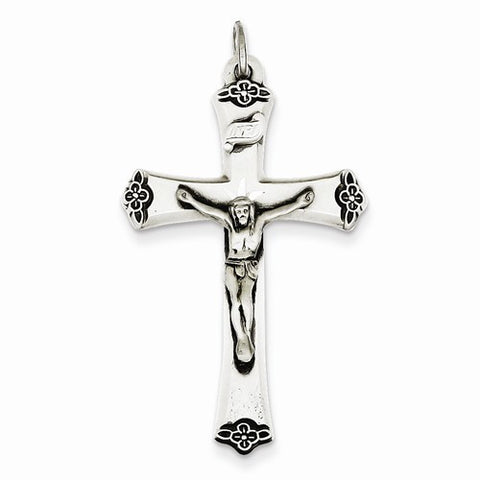 Sterling Silver Antiqued Satin Halo and Corpus Cross Pendant, Pendants for Necklace
