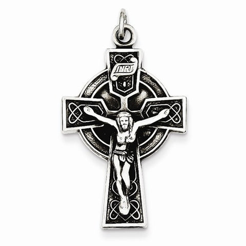 Sterling Silver Antiqued Satin Irish Crucifix Cross pendant, Fine Pendants for Necklace