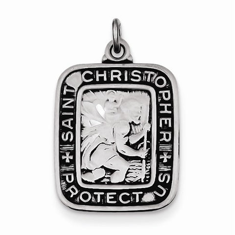 Sterling Silver Antiqued Square St. Christopher Medal Pendant, Pendants for Necklace