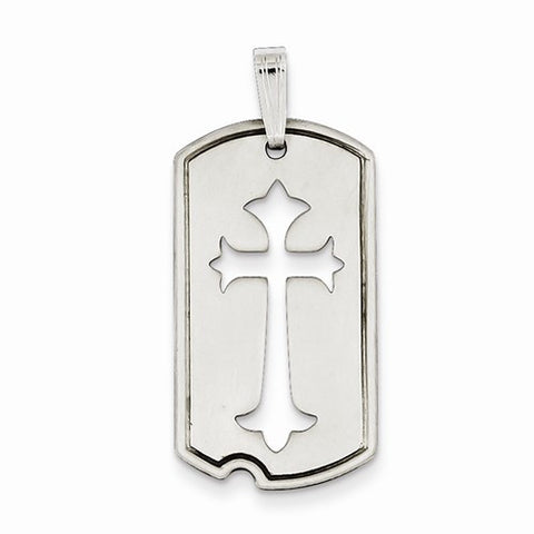 Sterling Silver Satin Antiqued Dog Tag with Cut out Cross Pendant, Pendants for Necklace