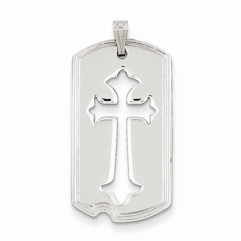 Sterling Silver Polished Dog Tag with Cut out Cross Pendant, Pendants for Necklace