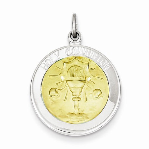 Sterling Silver & Vermeil Polished Holy Communion Medal Pendant, Pendants for Necklace