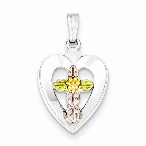 Sterling Silver Polished Heart with Color Accent Center Cross Pendant, Pendants for Necklace