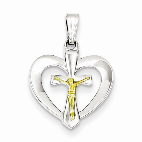 Sterling Silver Polished Heart with Vermeil Crucifix Pendant, Pendants for Necklace