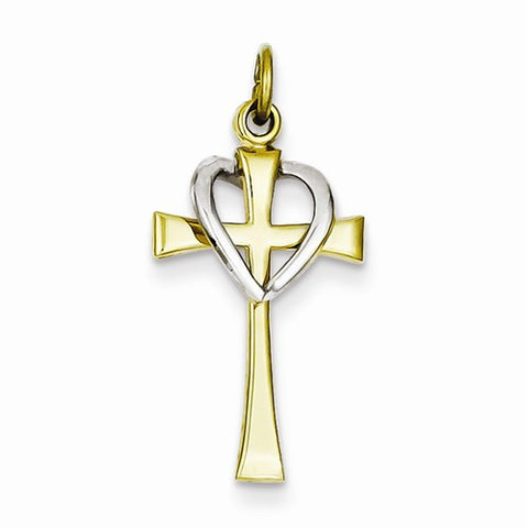 Sterling Silver & Vermeil Polished Cross and Heart Pendant, Pendants for Necklace
