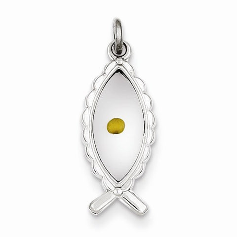 Sterling Silver Polished & Epoxy Ichthus with Mustard Seed Pendant, Pendants for Necklace