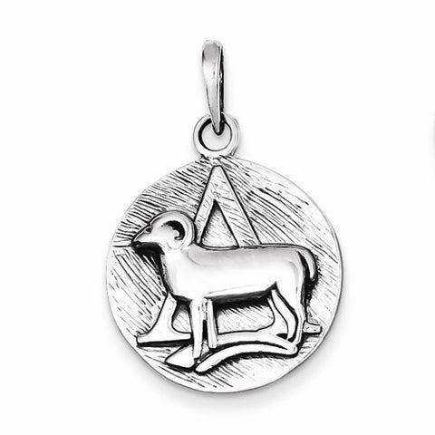 Sterling Silver Polished Antique Finish Aries Horoscope Pendant, Pendants for Necklace