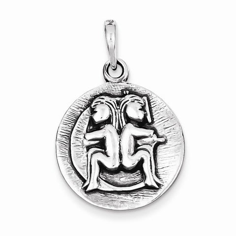 Sterling Silver Polished Antique Finish Gemini Horoscope Pendant, Pendants for Necklace