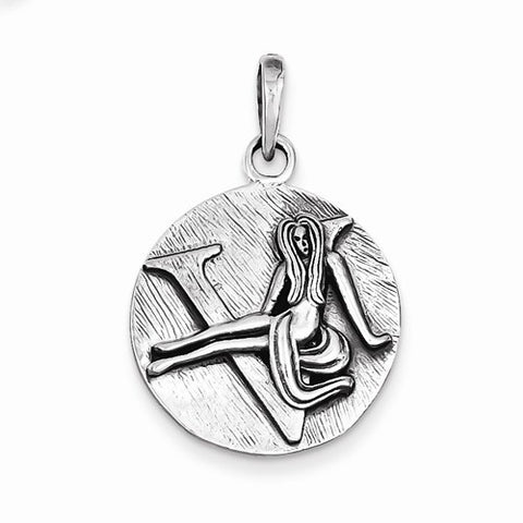 Sterling Silver Polished Antique Finish Virgo Horoscope Pendant, Pendants for Necklace