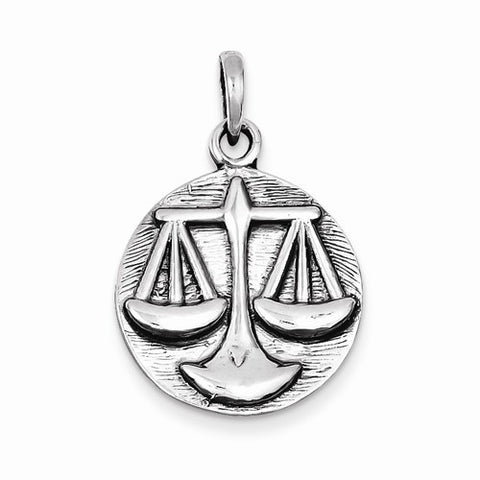 Sterling Silver Polished Antique Finish Libra Horoscope Pendant, Pendants for Necklace