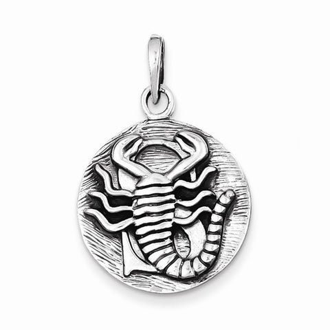 Sterling Silver Polished Antique Finish Scorpio Horoscope Pendant, Pendants for Necklace