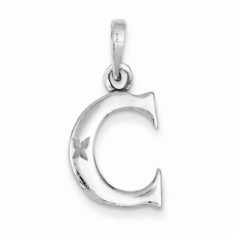 Sterling Silver Polished Diamond-cut Initial C Pendant, Pendants for Necklace