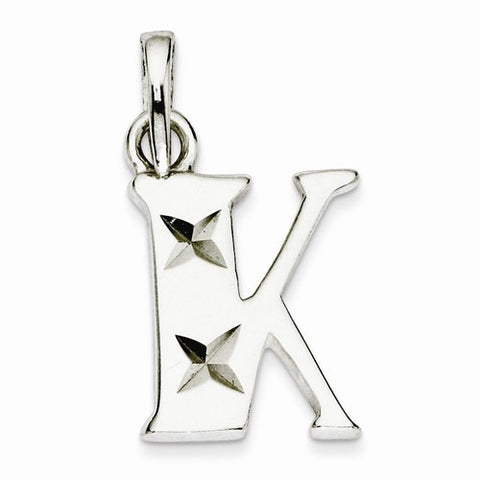 Sterling Silver Polished Diamond-cut Initial K Pendant, Pendants for Necklace