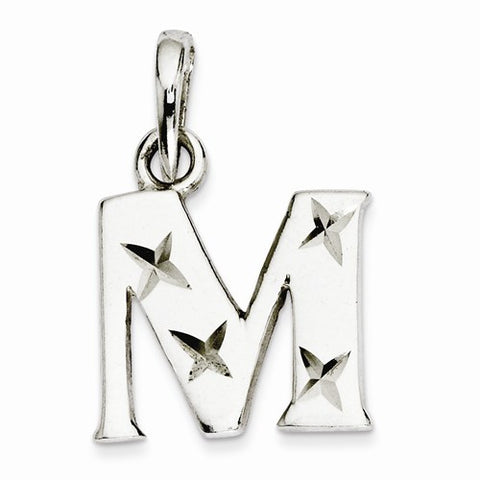 Sterling Silver Polished Diamond-cut Initial M Pendant, Pendants for Necklace