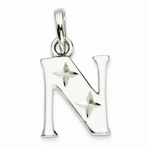 Sterling Silver Polished Diamond-cut Initial N Pendant, Pendants for Necklace