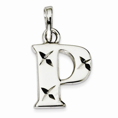 Sterling Silver Polished Diamond-cut Initial P Pendant, Pendants for Necklace