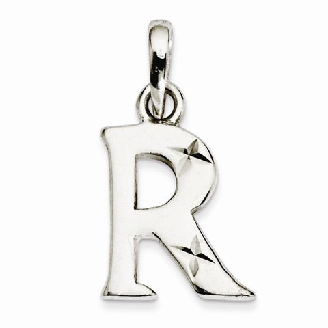 Sterling Silver Polished Diamond-cut Initial R Pendant, Pendants for Necklace