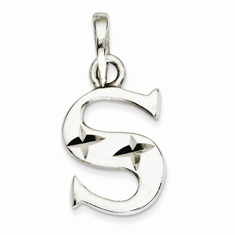 Sterling Silver Polished Diamond-cut Initial S Pendant, Pendants for Necklace
