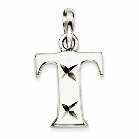 Sterling Silver Polished Diamond-cut Initial T Pendant, Pendants for Necklace