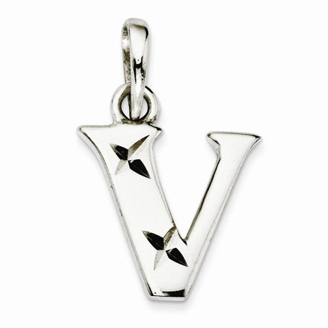 Sterling Silver Polished Diamond-cut Initial V Pendant, Pendants for Necklace