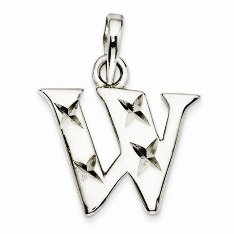 Sterling Silver Polished Diamond-cut Initial W Pendant, Pendants for Necklace