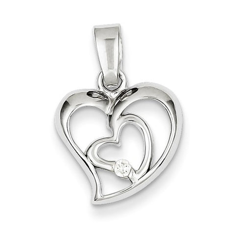 Sterling Silver Rhodium Plated CZ Open Double Heart Pendant, Pendants for Necklace