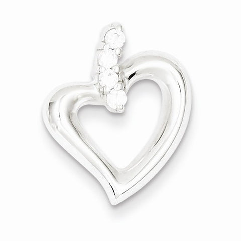 Sterling Silver Polished CZ Heart Pendant, Fine Pendants for Necklace