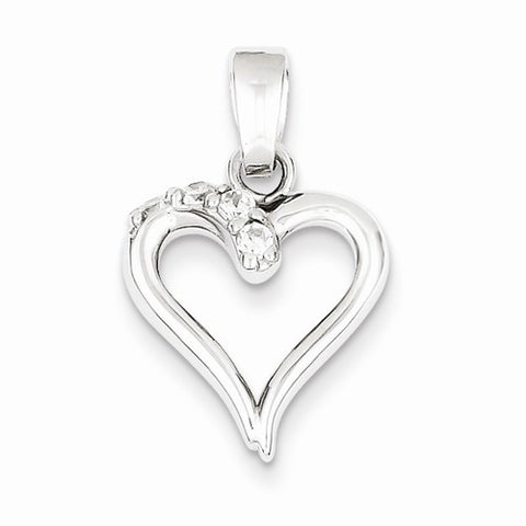 Sterling Silver Rhodium Plated CZ Heart Pendant, Pendants for Necklace