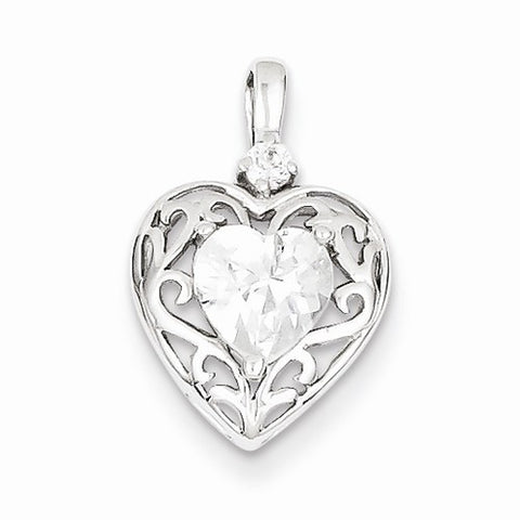 Sterling Silver Rhodium Plated CZ Heart pendant, Pretty Pendants for Necklace
