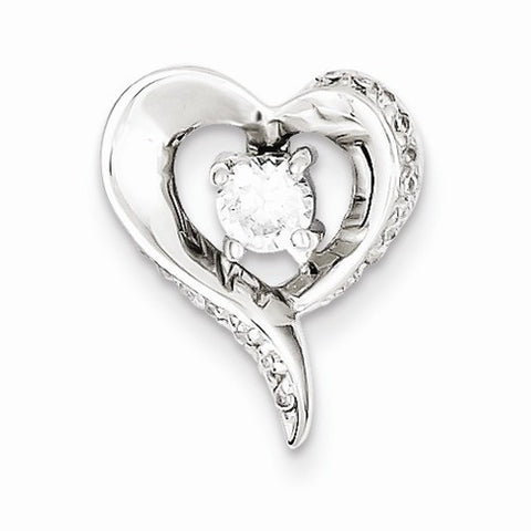 Sterling Silver Rhodium Plated CZ Heart Slide Pendant, Gorgeous Pendants for Necklace