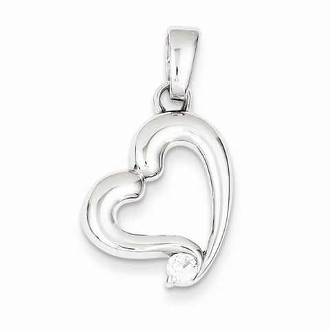 Sterling Silver Rhodium Plated CZ Heart Pendant, Charm