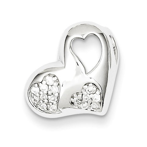 Sterling Silver Rhodium Plated CZ Heart Slide Pendant, Beautiful Pendants for Necklace
