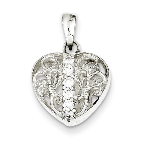 Sterling Silver CZ Heart Pendant, Fine Pendants for Necklace