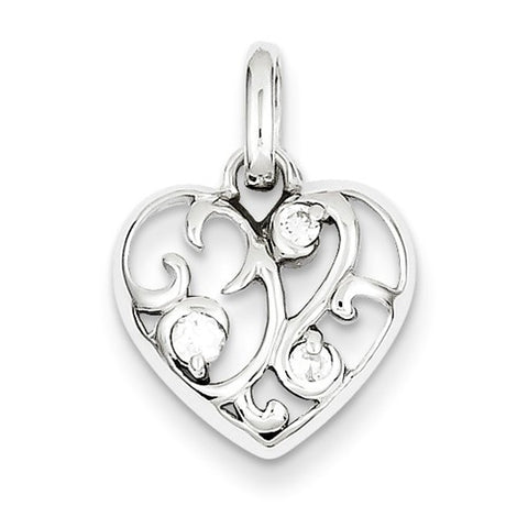 Sterling Silver Rhodium Plated CZ Heart Pendant, Pendants for Necklace