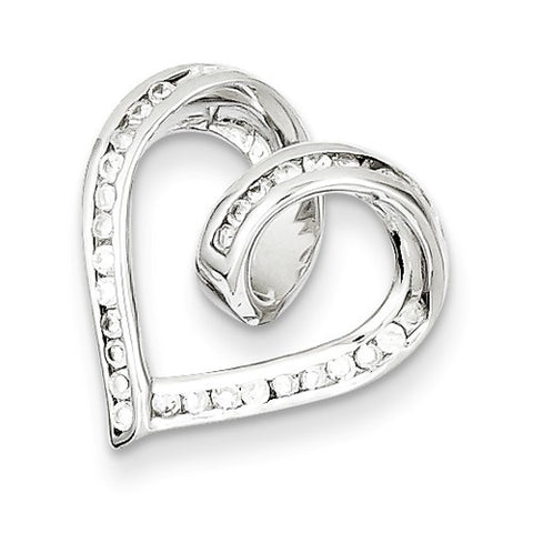 Sterling Silver Rhodium Plated CZ Heart Slide Pendant, Stylish Pendants for Necklace