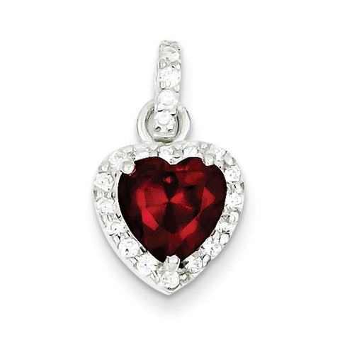 Sterling Silver Red CZ Heart pendant, Charm