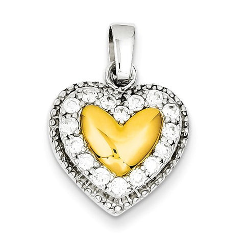 Sterling Silver & Gold Plating CZ Heart Pendant, Pendants for Necklace