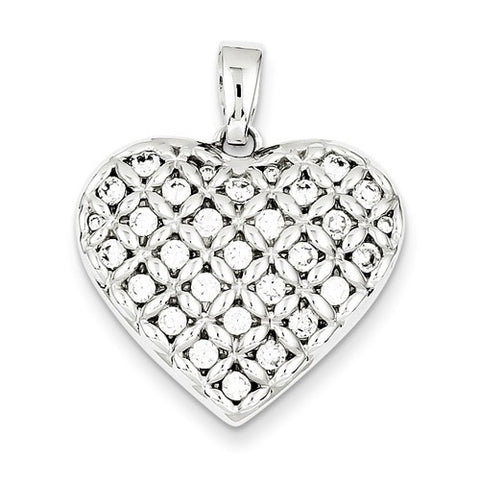 Sterling Silver Rhodium Plated CZ Heart Pendant, Exquisite Pendants for Necklace