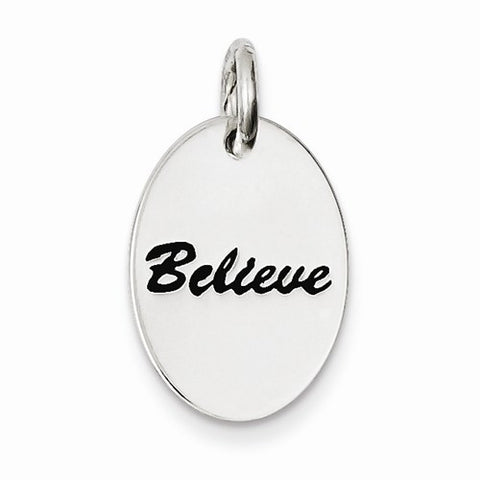 Sterling Silver Polished Enamel Believe Pendant, Pendants for Necklace