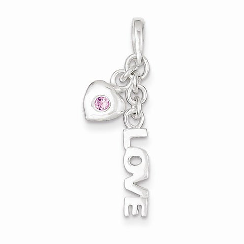 Sterling Silver Polished Love and Heart with Pink CZ Pendant, Pendants for Necklace