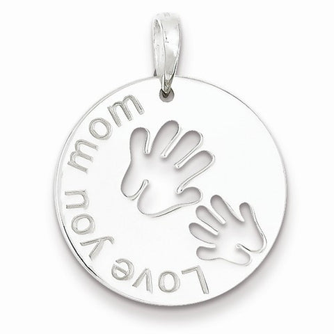 Sterling Silver Polished Love You Mom Pendant, Pendants for Necklace