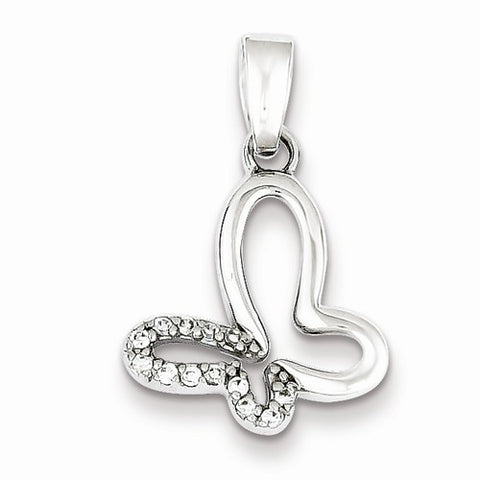 Sterling Silver Rhodium Plated CZ Open Butterfly Pendant, Pendants for Necklace