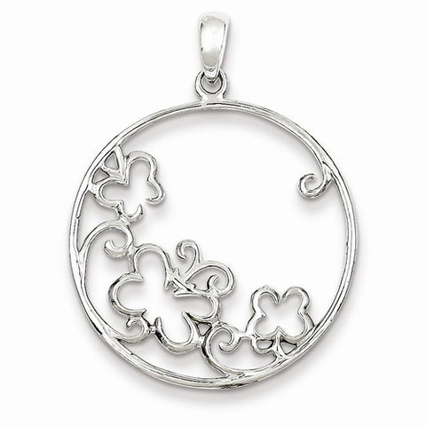 Sterling Silver Rhodium Plated Butterfly Circle Pendant, Pendants for Necklace
