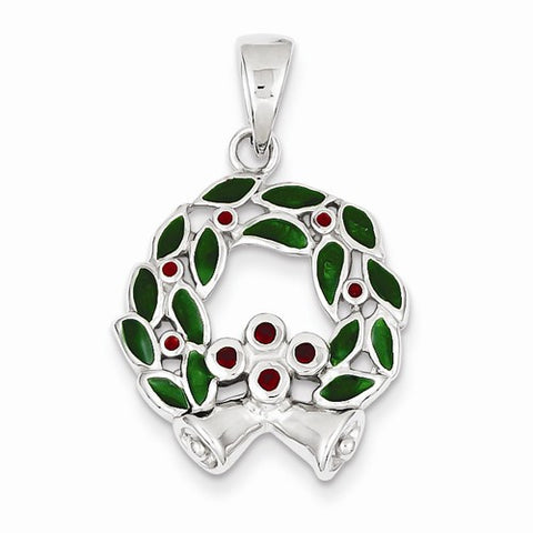 Sterling Silver Green & Red Wreath Pendant, Pendants for Necklace